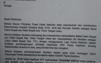 Ketua DPRD TTU Dapat Surat Teguran Keras dari DPW Partai Nasdem